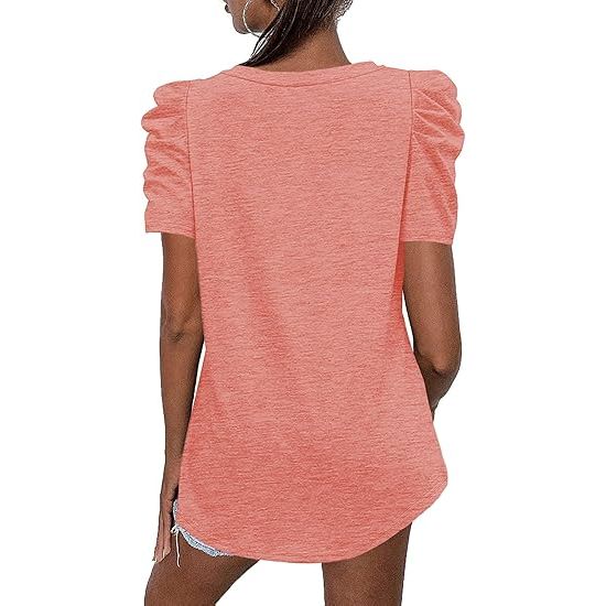 Women's Oversized Puff Sleeve V-Neck T Shirts
