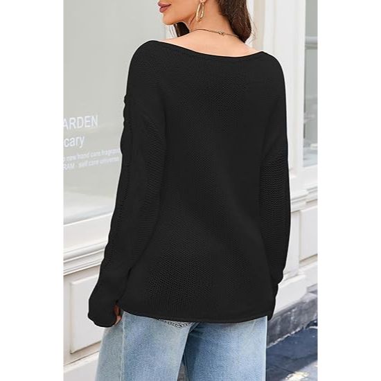 Women's Oversized Off-the-Shoulder Deep V-Neck Cable Knit Sweater